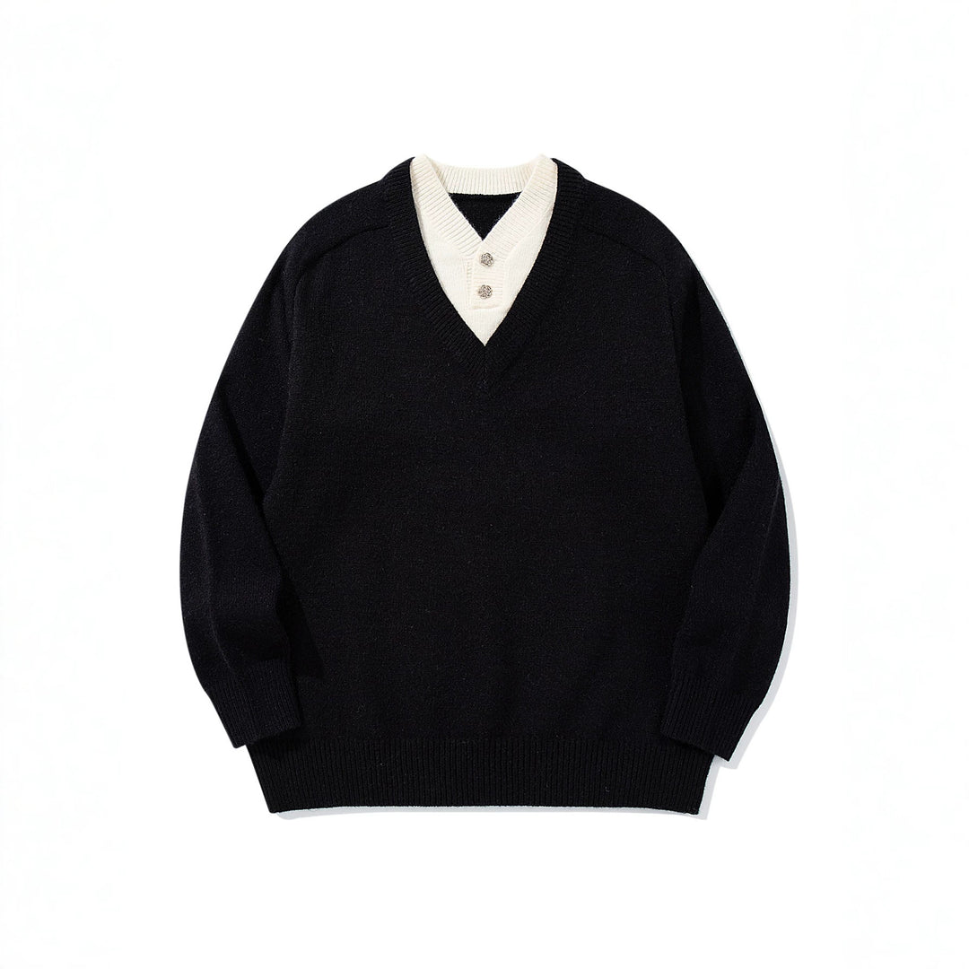 Herren Pullover mit tiefem V-Ausschnitt und eingearbeitetem Henley‑Kragen Nord Taschen