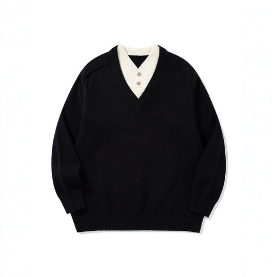 Herren Pullover mit tiefem V-Ausschnitt und eingearbeitetem Henley‑Kragen Nord Taschen