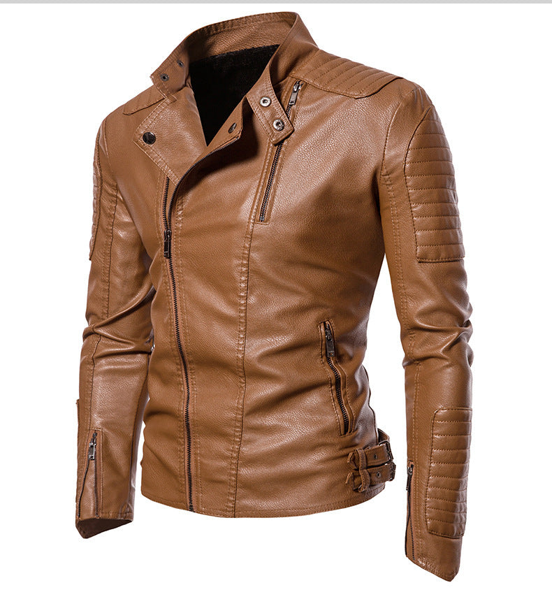 Herren Slim-Fit Bikerblouson aus Kunstleder mit gesteppter Schulter- und Ärmelpasse Nord Taschen