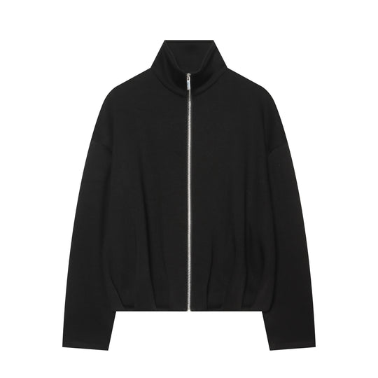 Damen Cropped‑Sweatjacke mit hohem Stehkragen, durchgehendem Reißverschluss und taillierter Tunnelzugsaum Nord Taschen