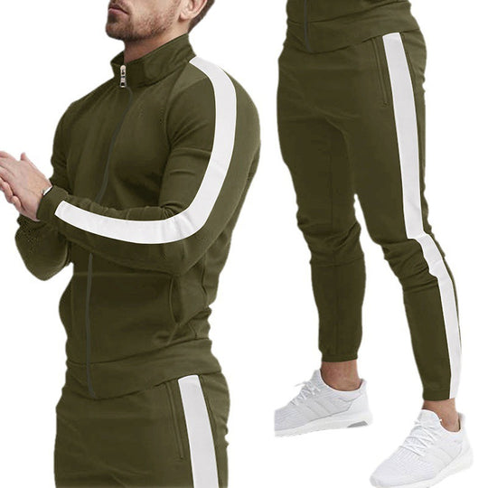 Herren Sportlicher Tapered-Trainingsanzug im Retro-Streifen-Look mit Stehkragen Nord Taschen