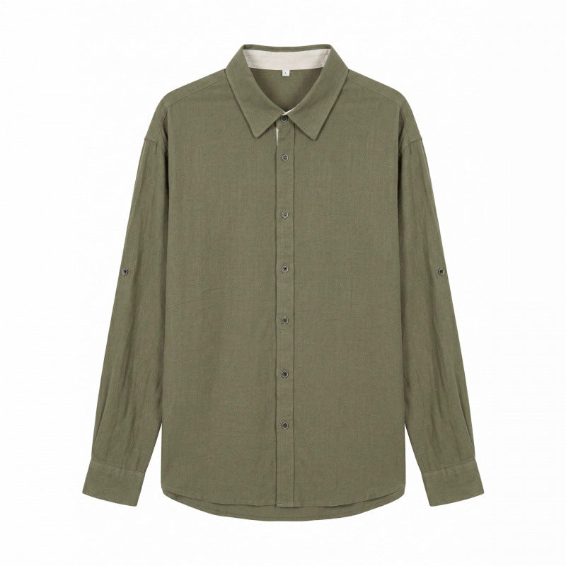 Herren Leichtes Oversize-Leinenhemd mit Kentkragen und abgerundetem Saum Nord Taschen