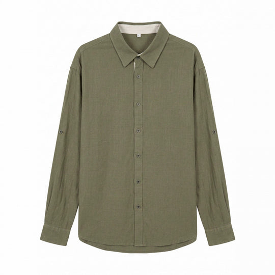 Herren Leichtes Oversize-Leinenhemd mit Kentkragen und abgerundetem Saum Nord Taschen