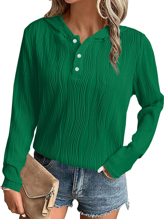 Damen Geripptes Kapuzen-Henleyshirt mit Knopfleiste und leichter Struktur Nord Taschen