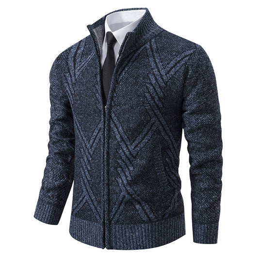 Herren Strick-Zipcardigan mit Stehkragen und strukturiertem Jacquardmuster Nord Taschen