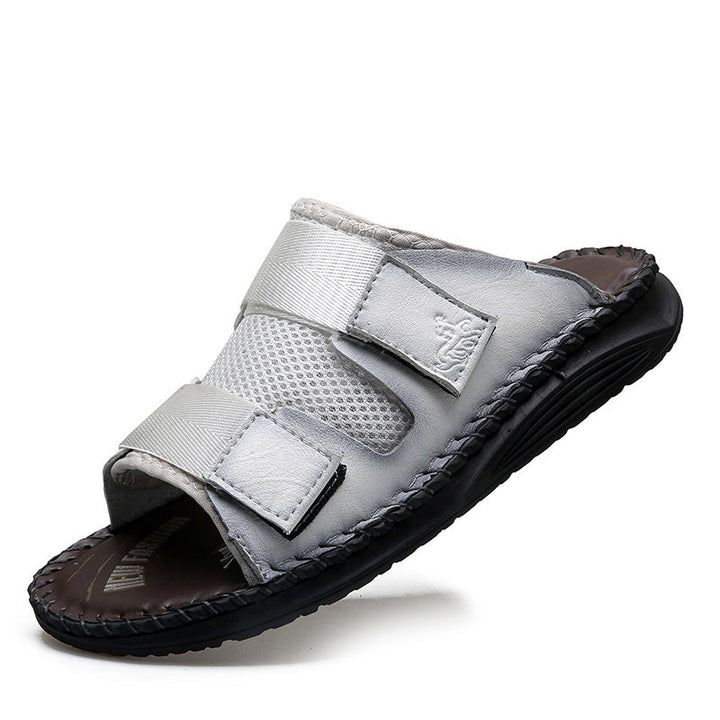 Herren Atmungsaktive Leder-Sandalen mit verstellbarem Klettverschluss