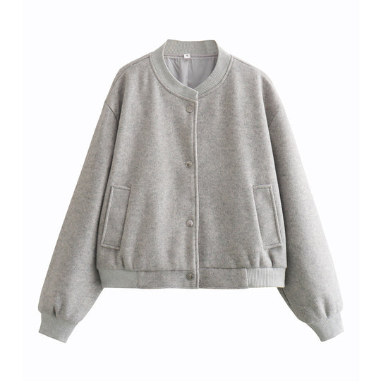 Damen Oversize-Bomberjacke aus Wollmix mit Druckknopfverschluss und geripptem Saum Nord Taschen