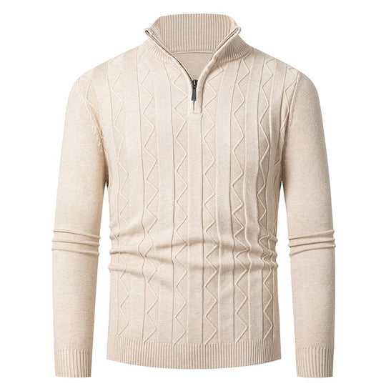 Herren Feinstrick-Halbzip-Pullover mit Zopfmuster und Stehkragen Nord Taschen