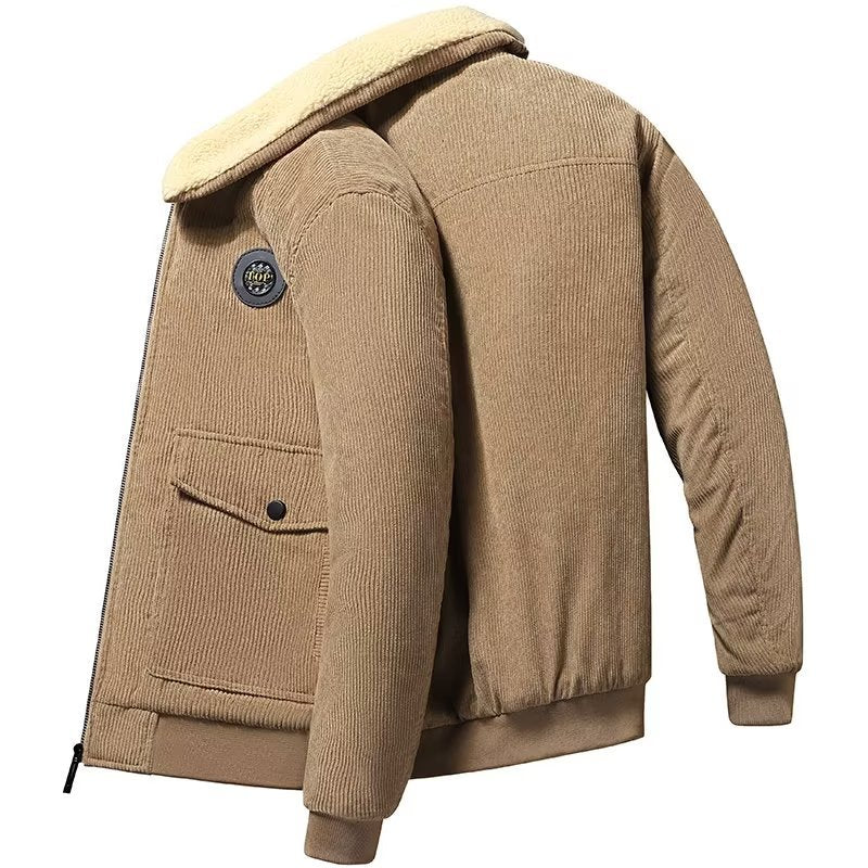 Herren Cord-Workerjacke mit Teddyfutter, Reißverschluss und Pattentasche Nord Taschen