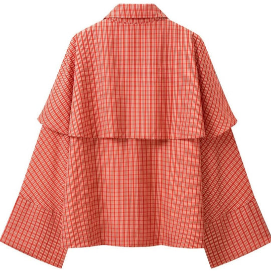 Damen Karierte Cape-Übergangsjacke mit Lagen‑Cape und Schleifenbindung Nord Taschen