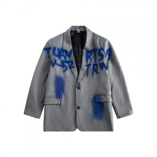Unisex Oversize-Sakko mit Graffiti‑Sprayprint, Reverskragen und Pattentaschen Nord Taschen