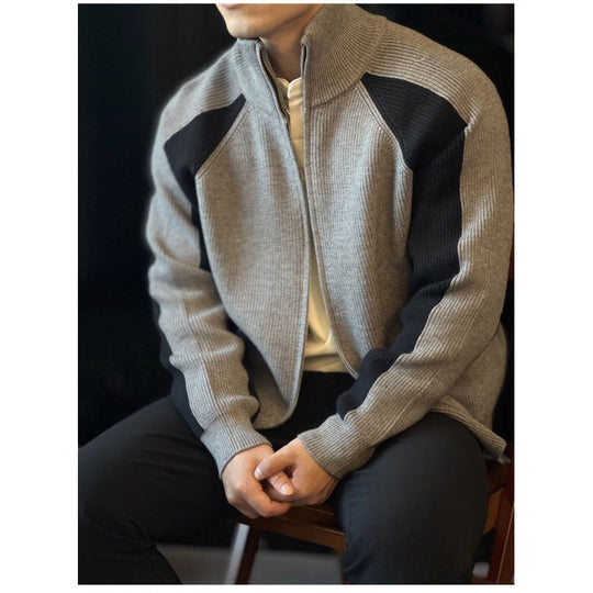 Herren Strick-Zipjacke mit Kontrastpanele, Stehkragen und markanter Rippenstruktur Nord Taschen