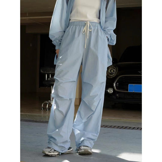 Damen Weite Nylon-Loungehose mit Tunnelzug und elastischem Bund Nord Taschen