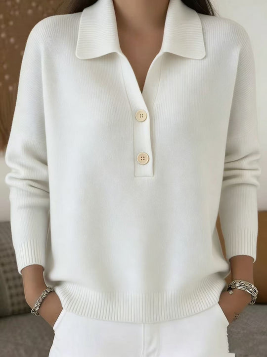 Damen lässiger Feinstrickpullover mit Polokragen und Zwei-Knopf-Leiste Nord Taschen