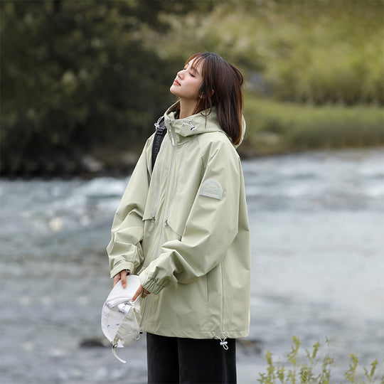 Damen Leichte Wasserabweisende Oversized Funktions-Outdoorjacke mit Kapuze Nord Taschen