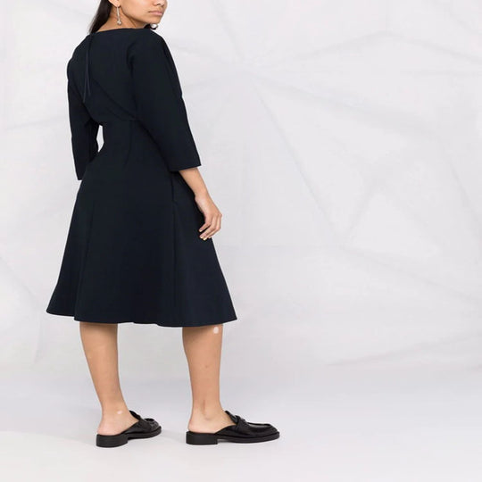 Damen Kleid mit 3/4-Ärmeln, Boot-Ausschnitt und tailliertem Faltenrock Nord Taschen