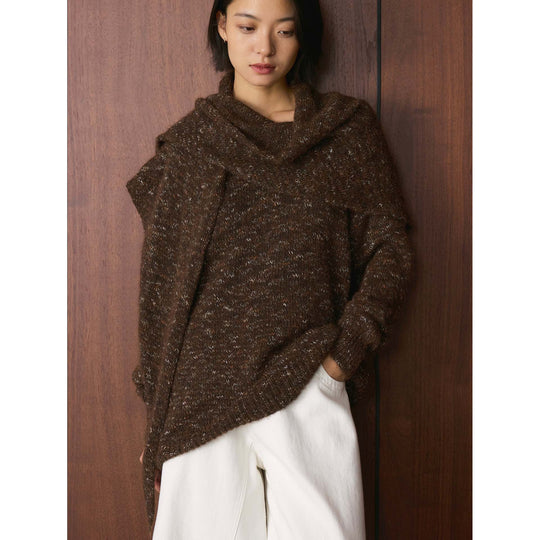 Damen Oversize-Pullover aus Fleckgarn mit weitem Wasserfallkragen Nord Taschen