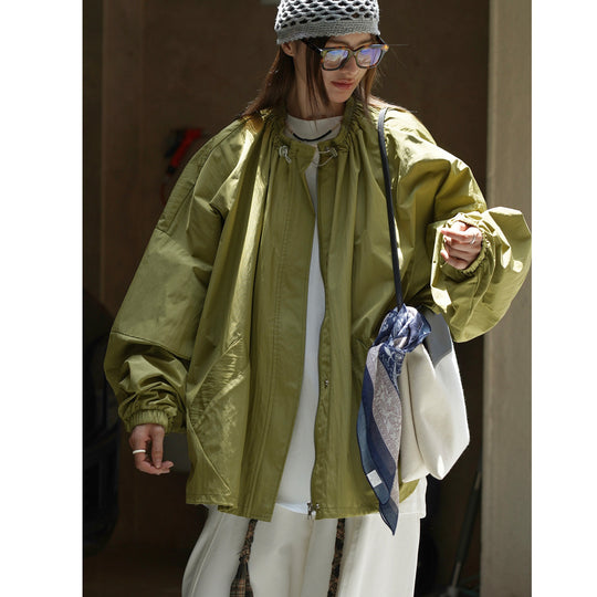 Damen Oversize Übergangsparka mit Kordelkragen und elastischen Bündchen Nord Taschen