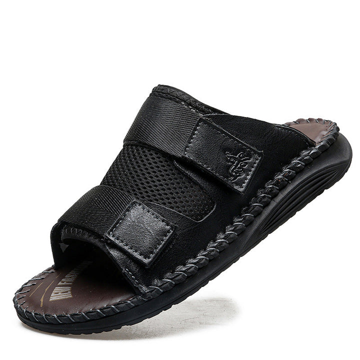 Herren Atmungsaktive Leder-Sandalen mit verstellbarem Klettverschluss