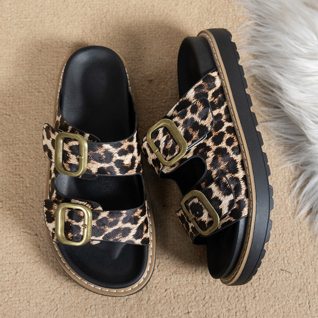 Damen modische Badesandalen mit stabilem Riemen und eleganter Animal-Print-Optik