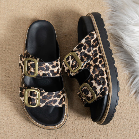 Damen modische Badesandalen mit stabilem Riemen und eleganter Animal-Print-Optik