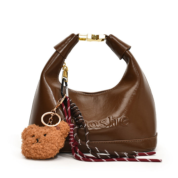 Damen elegante Hobo-Tasche mit plüschigem Anhänger Nord Taschen