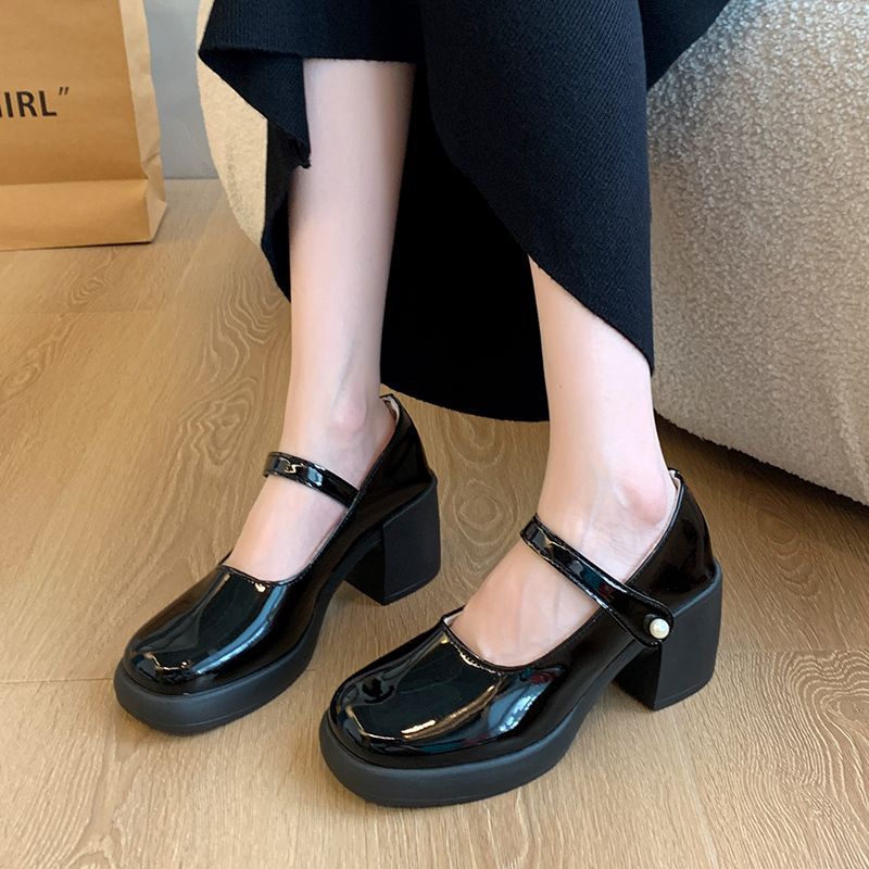 Damen elegante Mary Jane Schuhe mit Perlenschnalle