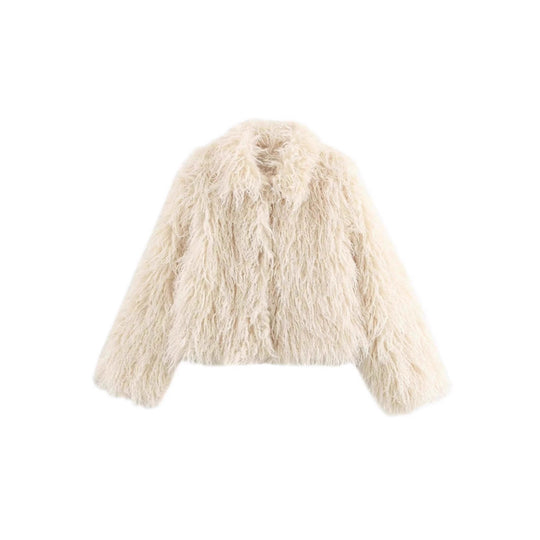 Damen Kurzmantel aus langfaserigem Faux‑Fur mit ausgefranster Shaggy‑Textur und übergroßen Ärmeln Nord Taschen