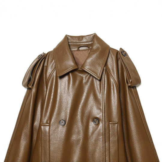 Damen Kurz geschnittener Trenchcoat aus Kunstleder mit taillierendem Bindegürtel Nord Taschen