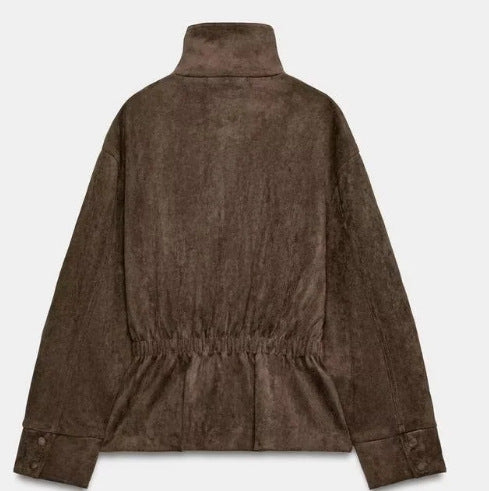 Damen Kurzblouson aus Kunstleder mit doppelreihiger Knopfleiste und Schultercape Nord Taschen