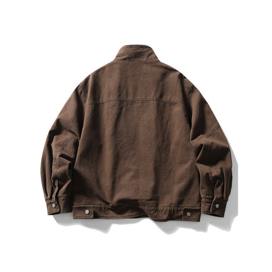 Herren Oversize-Canvasjacke mit Stehkragen, Druckknopf-Front und verdecktem Reißverschlussinneneinsatz Nord Taschen