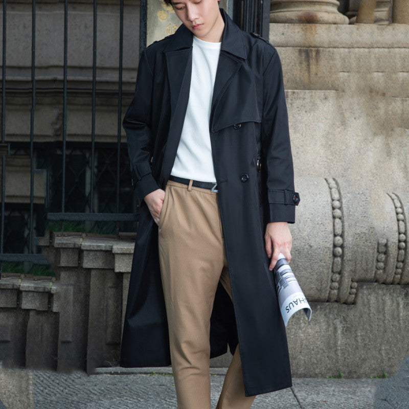 Herren Taillierter Trenchcoat aus wasserabweisendem Twill mit doppelreihiger Knopfleiste Nord Taschen