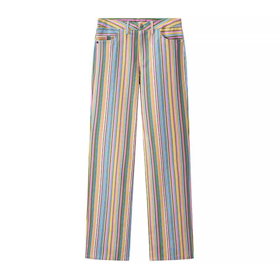 Damen Gestreifte High‑Waist‑Hose mit weitem Bein und Five‑Pocket‑Design Nord Taschen