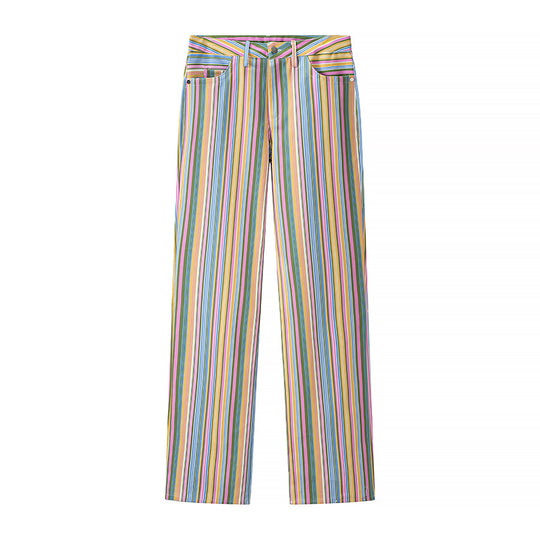 Damen Gestreifte High‑Waist‑Hose mit weitem Bein und Five‑Pocket‑Design Nord Taschen