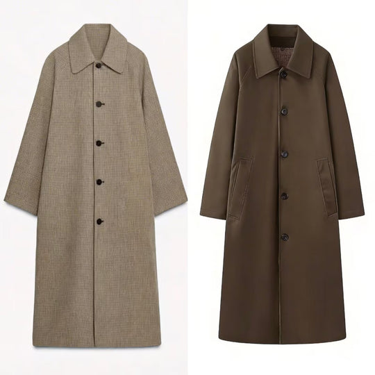Damen langer minimalistischer Trenchcoat mit kariertem Innenfutter Nord Taschen