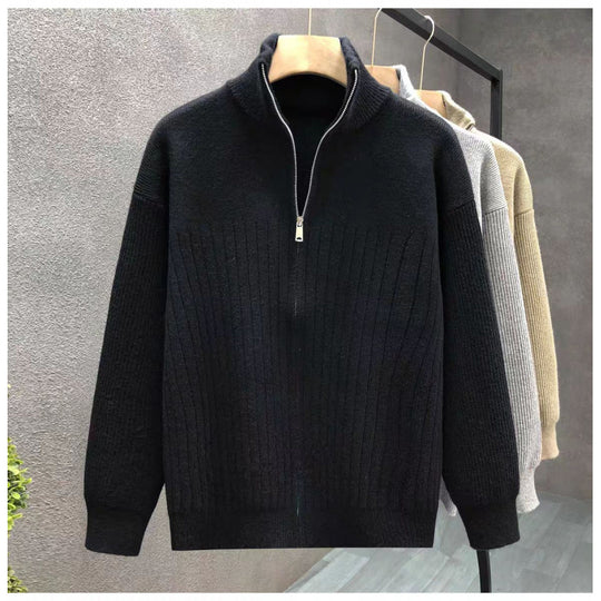 Herren Oversize Feinstrick-Pullover mit halbem Reißverschluss und markanter Rippenstruktur Nord Taschen