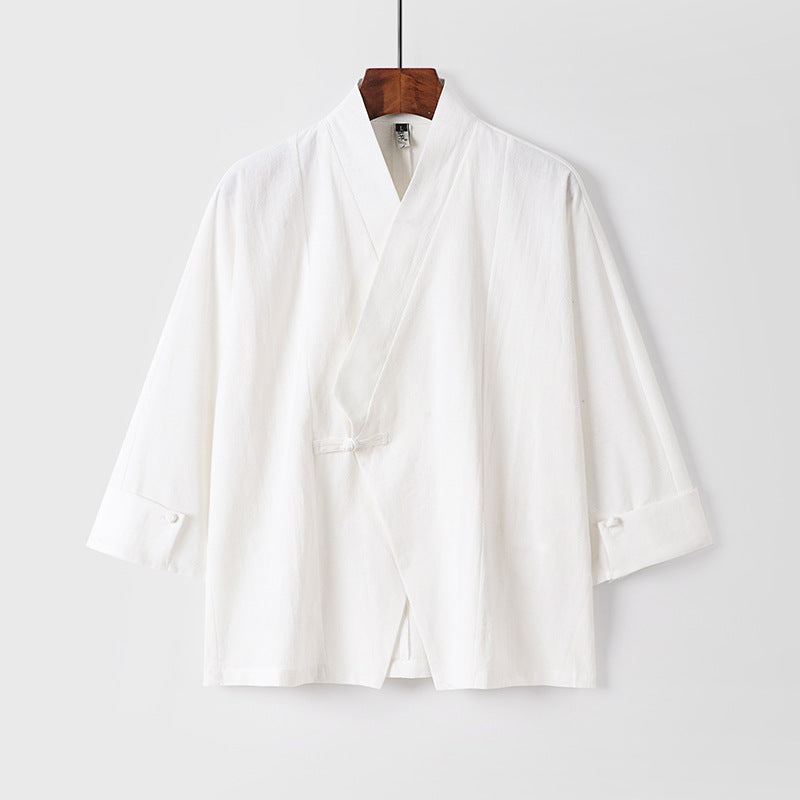 Herren Leinen-Kimono-Jacke mit traditionellem Knotenverschluss und mittel-langen Ärmeln Nord Taschen