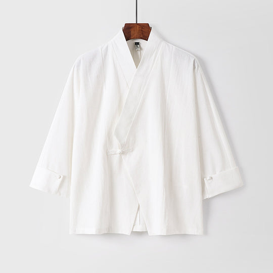 Herren Leinen-Kimono-Jacke mit traditionellem Knotenverschluss und mittel-langen Ärmeln Nord Taschen