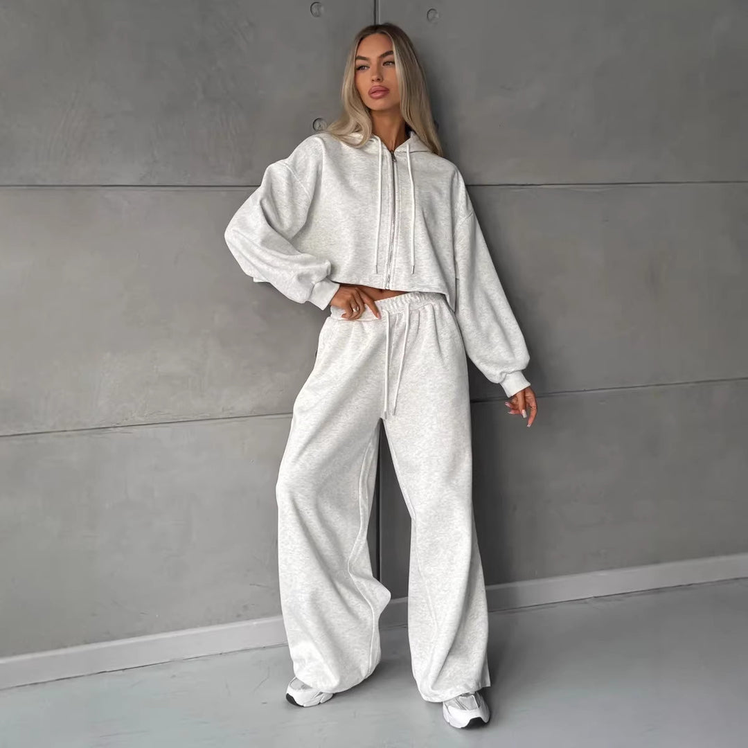 Damen weit geschnittenes Cropped-Zip-Hoodie und Palazzo-Jogger Set Nord Taschen