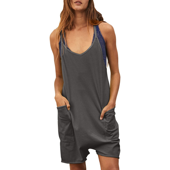 Damen komfortabler Overall mit tiefem Ausschnitt und praktischen Taschen