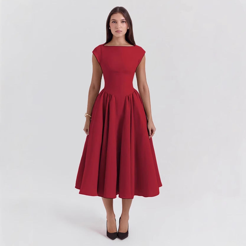 Damen Midi-Kleid mit elegantem A-Linien Schnitt und schickem Quadrat-Ausschnitt