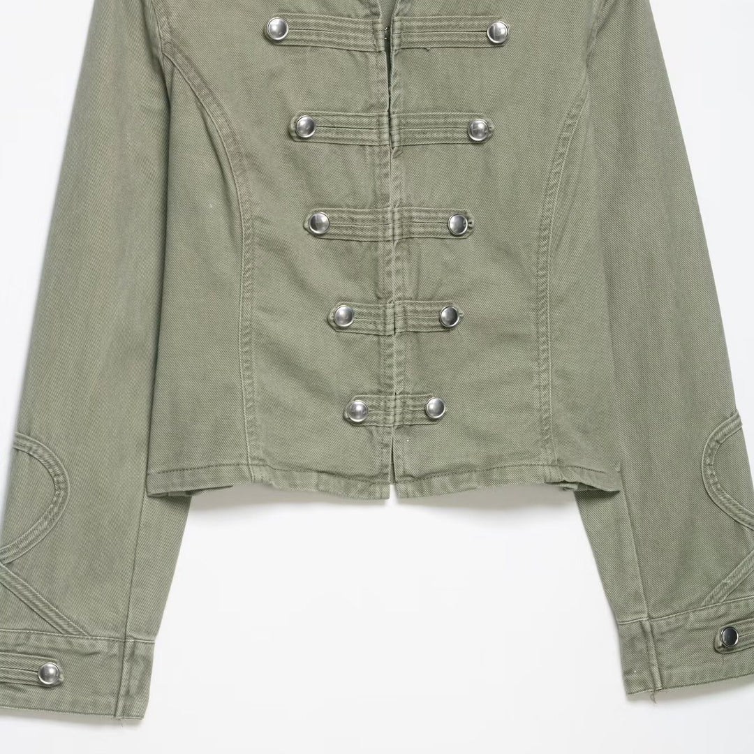 Damen Kurzjacke im Military‑Look mit Stehkragen, Zierpatten und gesteppten Ärmelpatches Nord Taschen