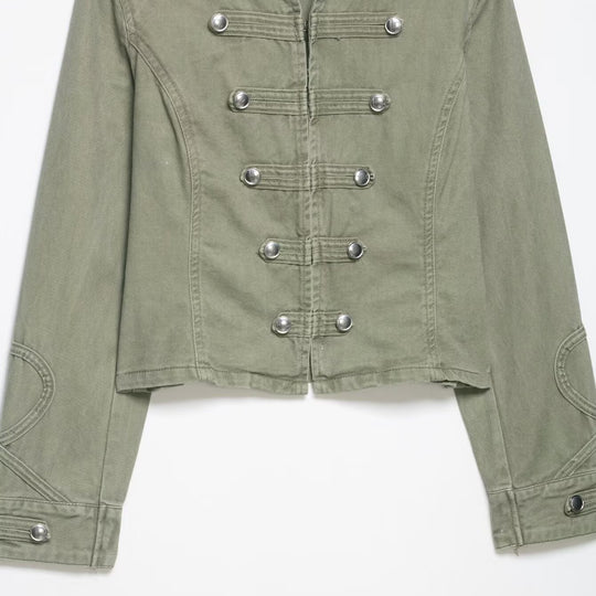 Damen Kurzjacke im Military‑Look mit Stehkragen, Zierpatten und gesteppten Ärmelpatches Nord Taschen