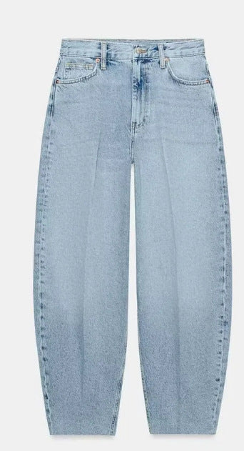 Damen Hochtaillierte Baggy-Jeans mit weitem Bein und klassischer Taschenlösung Nord Taschen