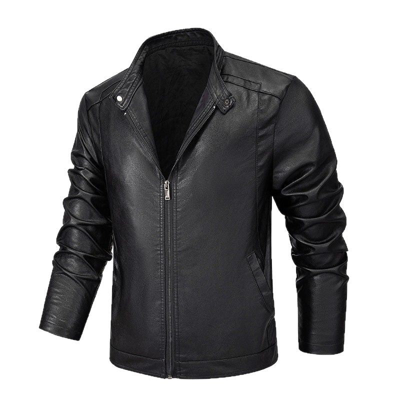 Herren Slim-Fit Kunstleder-Reißverschlussjacke mit Stehkragen und Nahtpaneelen Nord Taschen