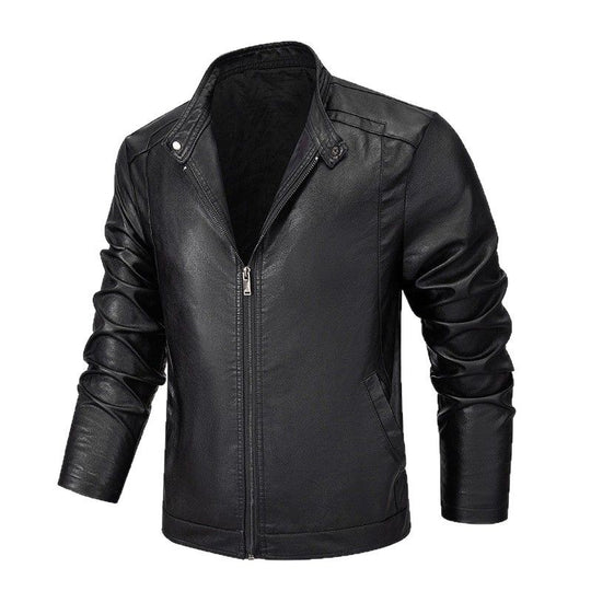 Herren Slim-Fit Kunstleder-Reißverschlussjacke mit Stehkragen und Nahtpaneelen Nord Taschen