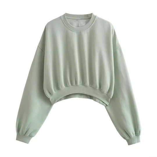 Damen Kurzes Oversize‑Sweatshirt mit gerafftem Saum und Ballonärmeln Nord Taschen