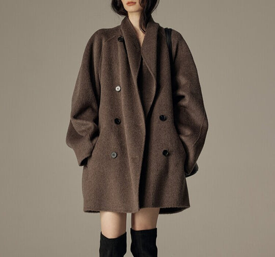 Damen Modische Oversized Wool-Mantel Nord Taschen
