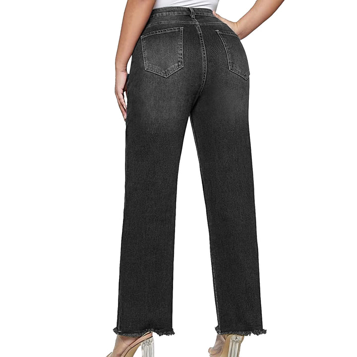 Damen weite knöchellange Jeans mit hohem Bund und rohem Saum Nord Taschen