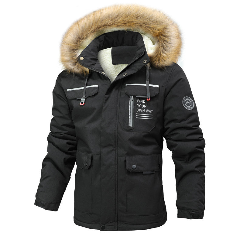 Herren Thermo-Parka im Expeditionstil mit abnehmbarer Kunstfellkapuze und Multifunktions-Taschen Nord Taschen